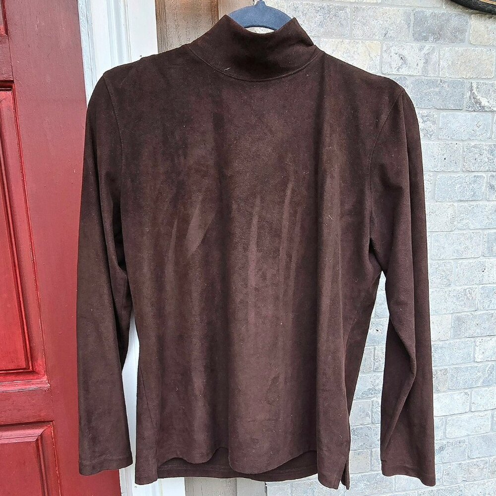 Talbots Chocolate Brown Faux Suede Mock Turtleneck, Exceptional, Small